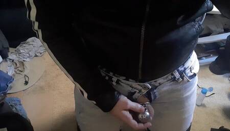 Leather jacket chastity fag