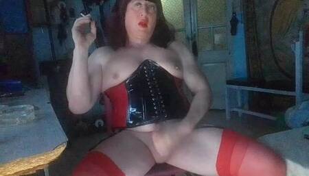 LolaShemale74 masturbating, smoking and then swallows his sperm