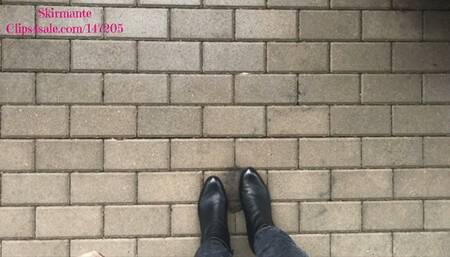 Car issues and my ride in black stacked heel boots (Mp4)