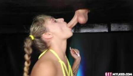 Pigtailed 19yo slut gags on hard dick after hot jerking