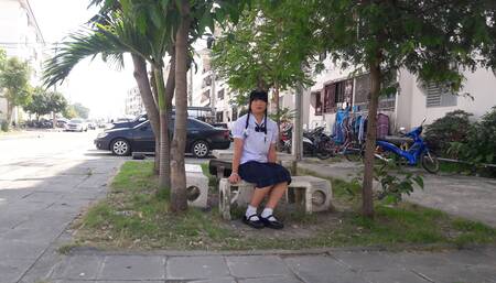 Thai student ladyboy show me