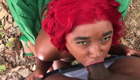 Nina Rivera sucks my dick as Poizon Ivy outside