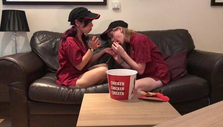 KFC girls eat chicken