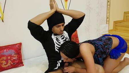 Slutty girl disturbs meditating Gurus and gets fucked