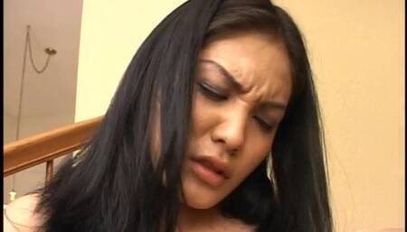 Dark haired slut with perfect tits gets a big load of cum blown in her slit