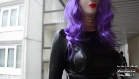 Going out completely in Latex and Female Mask 20 cm Boots and Corset