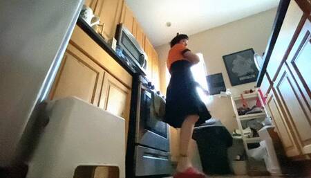 kitchen giantess milf feet in slides show, dangle, soles