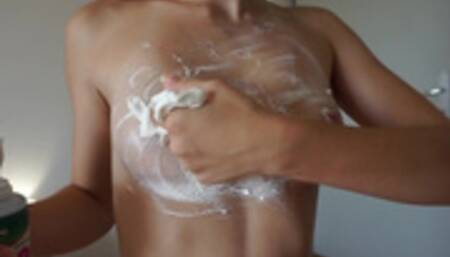 Playing with whip cream and showering