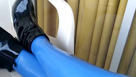 Blue Latex Legs and High Heel Boots
