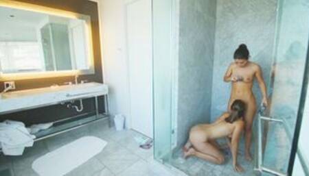 Busty Serena Blair licked in the shower