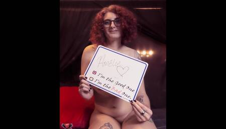 Young little Amelie rams a vibrator in her tight pussy for you.