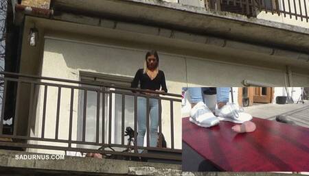 Mistress Olga and Natasha look at the scenery while stepping on the servant's tail Picture in the picture