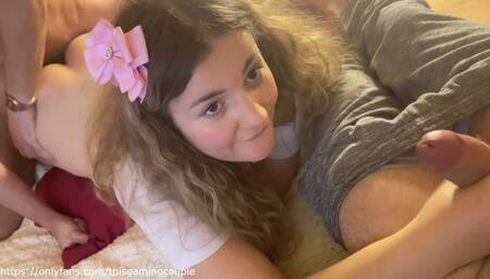 Ups i almost got pregnant after my lover creampie me while my cuckold hubby waits!!