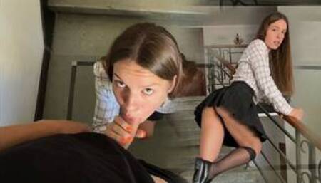 I Met my Boyfriend's Best Friend and gave him a Blowjob in the Stairwell, he Cum in my Mouth