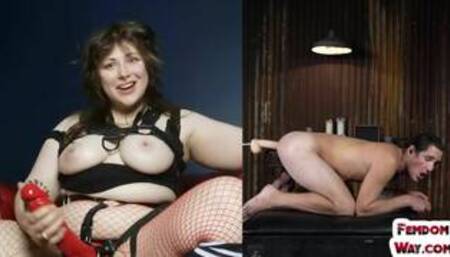 Dominating BBW femina punishes trapped male in his asshole