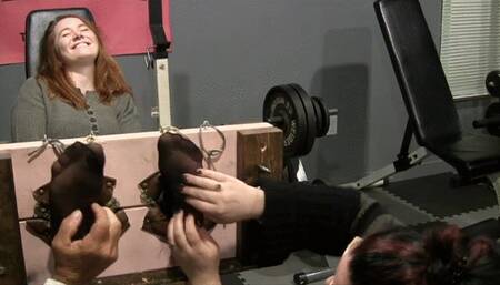 New girl DEL tries the stocks in Sheer Nylons! "Oh yeahhh lol" LOW