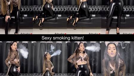 Sexy smoking kitten in leather pants and heels!