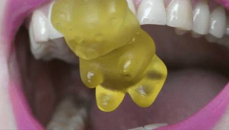 Let gummy bears feel the sharp efges of your wonderful sharp pointiy teeth MP4 HD 720p