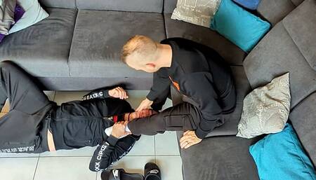 Worship masters feet, slapping and spitting bitch