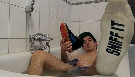 Sneaker fun in bathtub