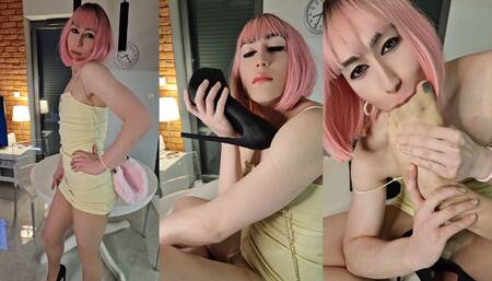 Sissy fetish heels, feet, sheer pantyhose play and cum