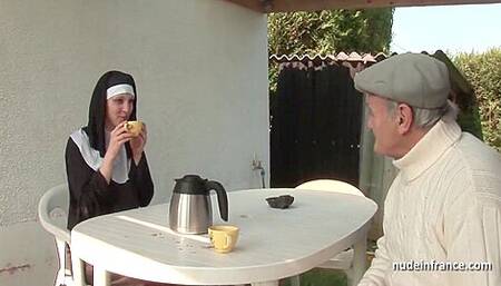 Young French Nun Fucked Hard In Threesome With Papy Voyeur 36 Min P1