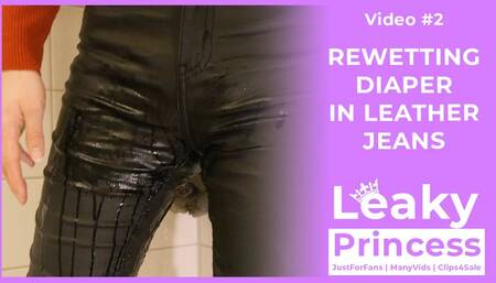 LeakyPrincess rewets her diaper and leather jeans