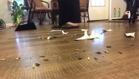 Tinies swept up and crushed in Giantess trash