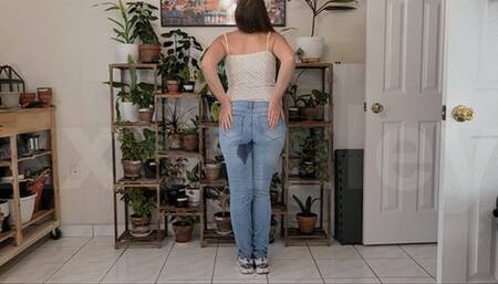 Peeing in jeans and Nikes all day long