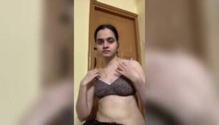 Muslim teen express her feeling with pressing her boobs