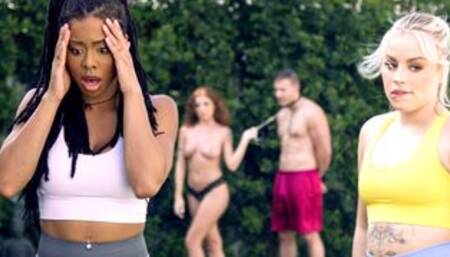 Jogging babes stumble across boy toy