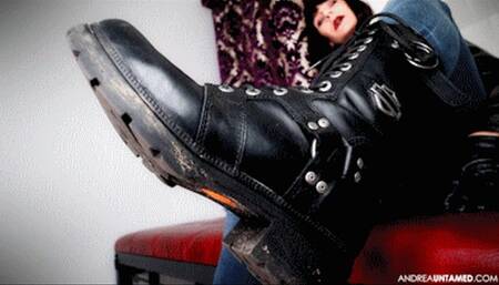 Attending To My Dirty Leather Boots - Mobile