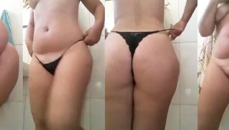 Mirelladelicia exhibitionist taking off her clothes and only wearing black panties, showing her ass and hot pussy