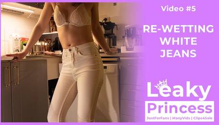 Leaky wets her white jeans in the kitchen