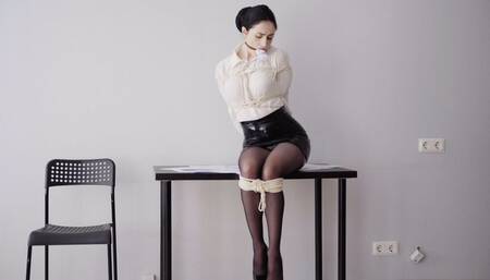 Secretary, bondage and paper gag (4K)
