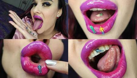 Giantess eats 7 super tiny persons