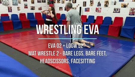 Eva 02 - Mat Wrestle 2 - Bare Legs, Bare Feet, Headscissors, Facesitting