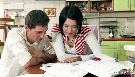 Step father fucks horny teen jade after studying in the kitchen