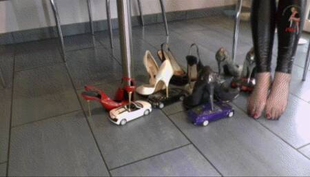 Handmade model cars meets metal heels