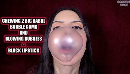 CHEWING 2 BIG BABOL BUBBLE GUMS AND BLOWING BUBBLES - BLACK LIPSTICK