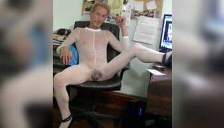 ROBERT R MILGATE COMPLETELY REVEALED WEARING A WHITE BODYSTOCKING AND HIGH HEELS