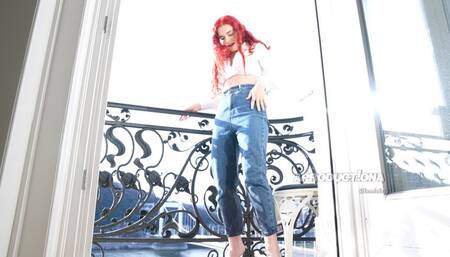 Smoking & Wetting Jeans on balcony 4K