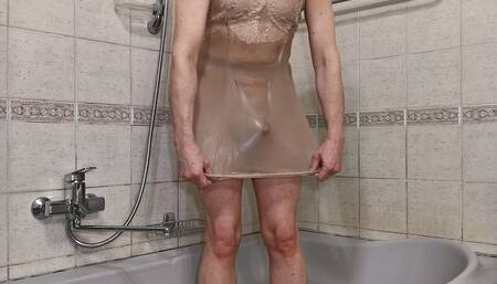 Effect of wet nylon pantyhose to simple desire to take evening shower