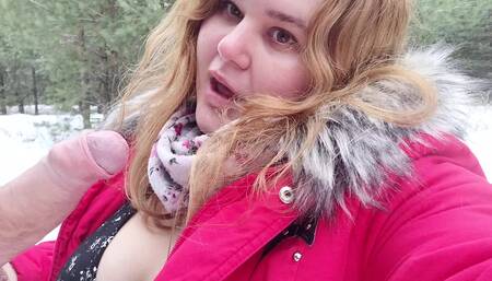 POV blowjob in the woods - cum on boobs