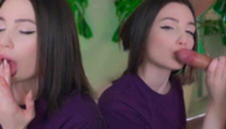 This slut loves to get cum in her mouth. Slobbery blowjob.