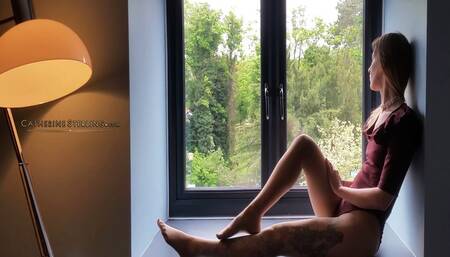 Pantyhose Feet and Legs Self Worship Turns to Panting Orgasm for Masturbating Watcher at the Window! Ass over Soles Views! WMV Version