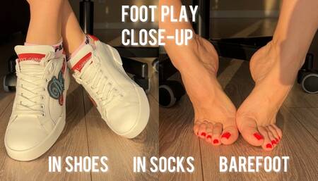Foot play in shoes, socks, barefoot