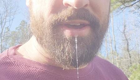 Bearded man drools for one minute straight