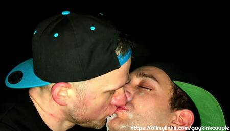 Gay blowjob facial & cumkiss