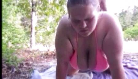 Hot momma in sexy bikini gets fat ass smacked outdoors